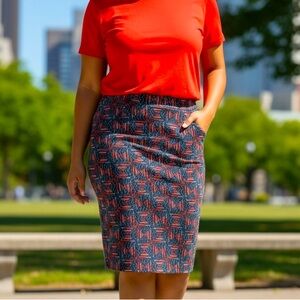 2XL Women’s Lula Roe Geometric Blue and Red Patterned Skirt Like New!